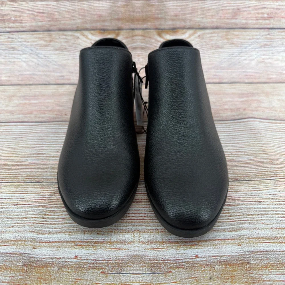 Kensie Sammy Black Faux Leather Ankle Booties Low Block‎ Heel KS252480 Womens 9